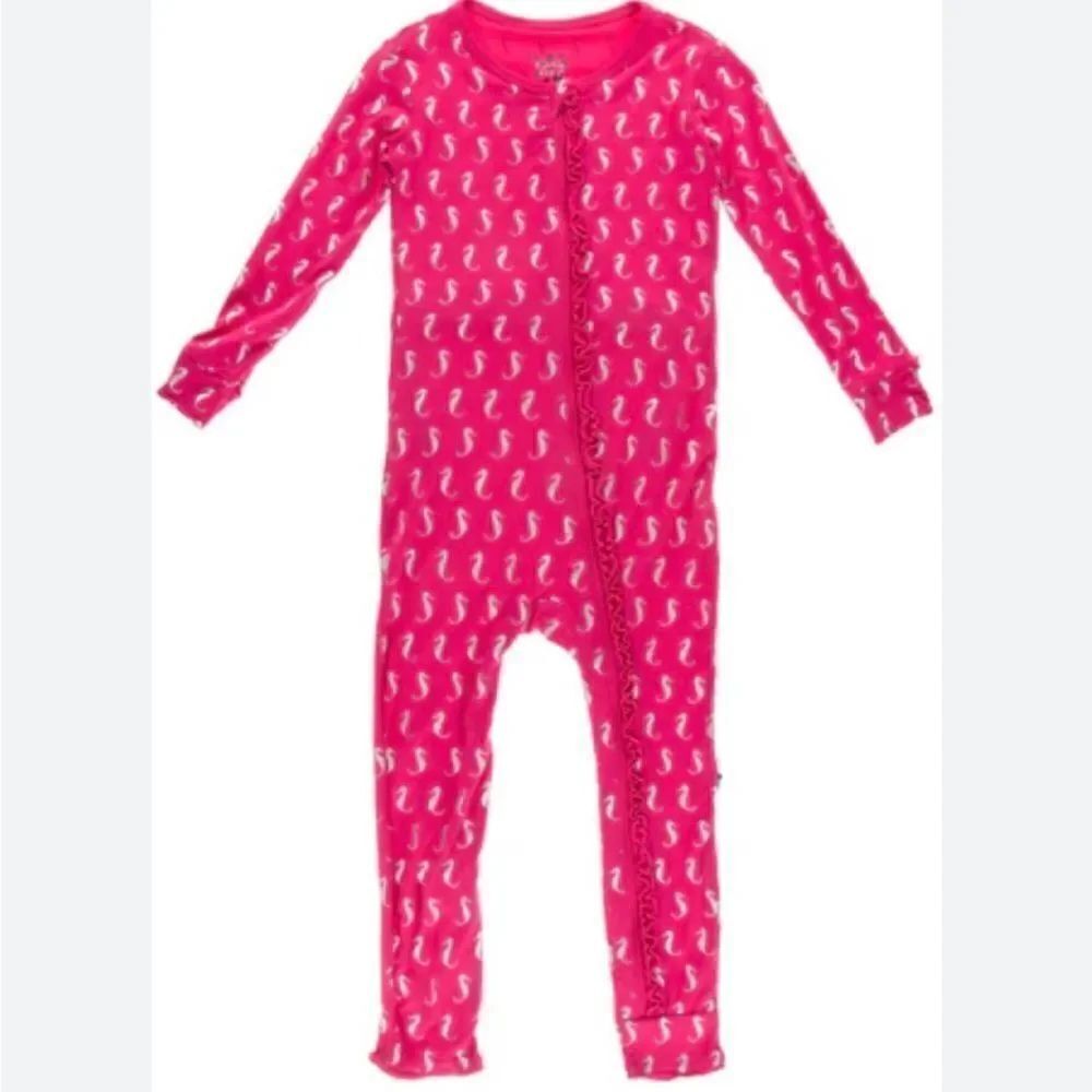KicKee Pants Prickly Pear Mini Seahorses Muffin Ruffle Coverall with Zipper